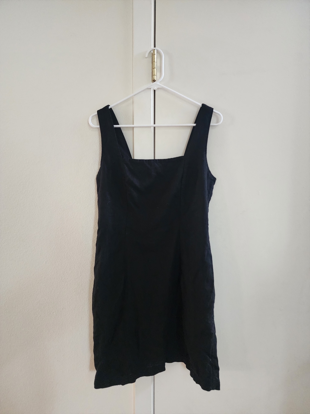 Linen Blend Black Sleeveless Square Neck Mini Dress